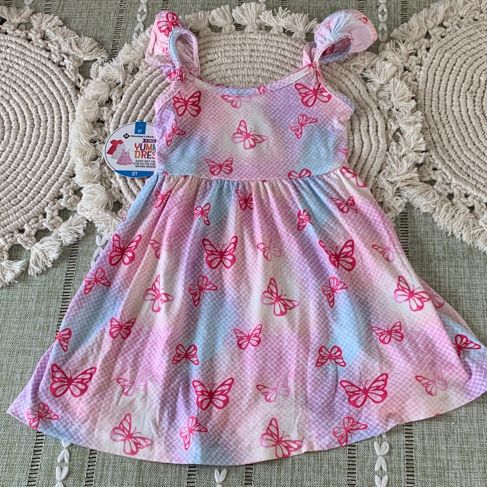 Yummy 2T Pink and Blue Butterfly Dress